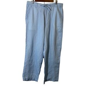 PB moore Women's Light Blue 100% Linen Wide Leg Pants Size L Vacation Beach